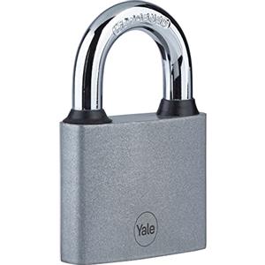 Yale Y111S/50/125/1 - Lucchetto Y111S/50 50 mm argento: corpo in acciaio con arco temprato antitaglio e serratura a chiave testata 10.000 cicli per armadietti cassette garage e capanni