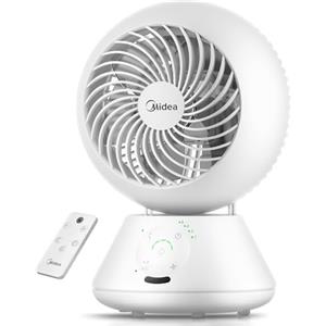 Midea MDF24JRW Ventilatore da Tavolo 28dB, Diametro 20 cm per Circolazione Aria, Portata 18m, Oscillazione 120°+105°, 5 Velocità Regolabili, Timer 15H con Telecomando, Per Camera e Ufficio, Bianco