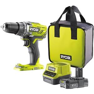 RYOBI Set avvitatore a batteria 18 V ONE+ R18DD3-120S, con 1 batteria al litio da 18 V 2,0 Ah + caricabatterie, borsa degli attrezzi