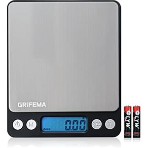 GRIFEMA - Bilancia da Cucina Digitale bilancia cucina Funzione Tara Bilance Alimenti Elettronica con Piattaforma in Acciaio Inossidabile per Pesa Cibo, Alta Precisione da 0.1g a 500g, Display LCD