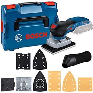 Bosch Professional 18V System Levigatrice orbitale a batteria GSS 18V-13 (motore brushless, sacchetto raccoglipol.,3 piastre abrasive,3 fogli abrasivi, piastra foracarta, L-BOXX, senza batt./caricab.)