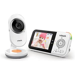 VTech Baby monitor BM3254 con videocamera, lungo raggio, schermo LCD da 2,8 pollici, luce notturna a colori, suoni rilassanti e ninne nanne, comunicazione bidirezionale - Versione IT bianca
