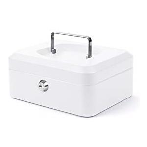 Pavo - Cassetta portavalori con serratura a cilindro con 2 chiavi, 20 x 16 x 9 cm, colore: Bianco