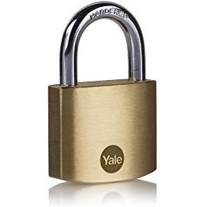 Yale Lucchetto in ottone Y110B/40 40 mm: corpo robusto con doppia chiusura cilindro a 5 perni e arco in acciaio temprato testato EN12320 per la protezione sicura di armadietti e cassette