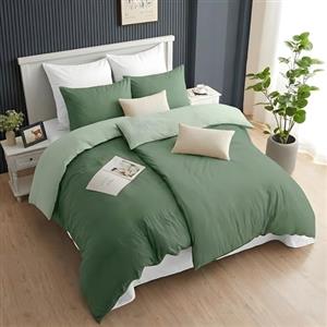 Ruggeri - Set 2 Copripiumini in 100% Morbida Microfibra di Alta Qualità, 2 Copripiumini Double 135x200 cm + 2 Federe Double 80x80 cm, Chiusura con Lacci e Bottoni - Verde Bicolor