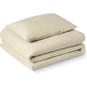 Amazon Basics Set Copripiumino Singolo in Microfibra Prelavata, Extra Morbido con Effetto Naturale Arricciato, Non Necessita Stiratura, Copripiumino da 135 x 200 cm e 1 Federa da 50 x 80 cm, Beige