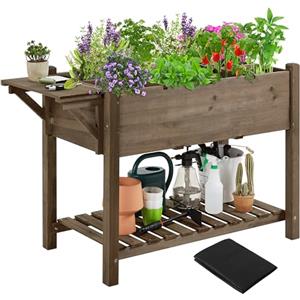 Yaheetech Fioriera/Aiuola Rialzata Orto Balcone da Esterno Giardino Alta in Legno Naturale Lettino per Piante Giardino con Ripiano Pieghevole e Griglia 8 Scompatimenti 123,5 x 54 x 80 cm