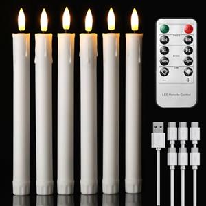 EXTSUD Set di 6 candele a LED a lunga durata, senza fiamma, con 2 telecomandi, candele per finestra a LED, ricaricabili, bianche, decorazione per Natale, matrimoni, feste, banchetti