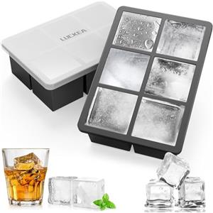 LUCKEA 2 Pezzi Stampo Ghiaccio Grande, Stampi Ghiaccio Silicone con Coperchio, Senza BPA, Facile da Saltare Fuori, Impilabile Ice Cube per Whisky, Cocktail, Alimenti Per Bambini, Succo, Gelato