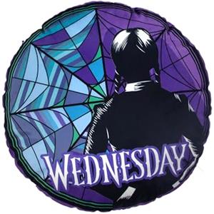 Character World Cuscino a forma di mercoledì con licenza ufficiale, design con vetro colorato, cuscino rotondo imbottito in peluche, perfetto per camera da letto o soggiorno, 40 x 40 cm