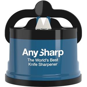 AnySharp Affilacoltelli, Sicurezza Mani Libere, Potente Suzione PowerGrip, Affila Sicuramente Tutti i Coltelli da Cucina, Ideale per Acciaio Temperato e Dentati, Il Migliore del Mondo, Blu