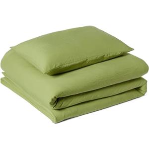 Amazon Basics Set Copripiumino Singolo in Microfibra Prelavata, Extra Morbido con Effetto Naturale Arricciato, Non Necessita Stiratura, Copripiumino da 135 x 200 cm e 1 Federa da 50 x 80 cm, Verde