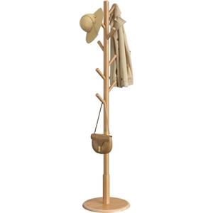 VASAGLE Attaccapanni, Appendiabiti da Terra in Legno, 8 Ganci, per Cappotti Cappelli Borse, per Ingresso, Ganci e Palo in Legno di Gomma, Naturale RCR009YK01