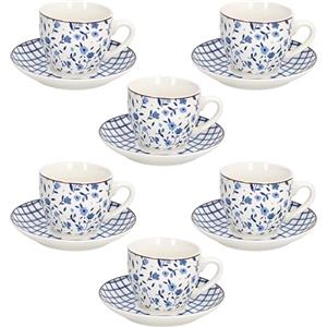 Tognana, Confezione 6 tazze the con piatto Cc 200 Cottage, New Bone China, Blu