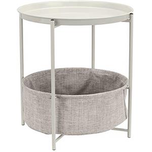 Amazon Basics Rotondo Tavolino lato divano con spazio per stoccaggio, bianco con tessuto melange grigio, 44.96 P x 44.96 l x 48H cm, Crema / Avorio