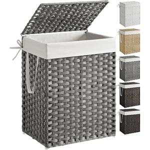 SONGMICS Cestino Portaoggetti, Cesta Portabiancheria da 90L con Coperchio, Pieghevole, Sacco in Tessuto Rimovibile con Manici, Soggiorno Camera da letto Lavanderia, Grigio LCB51WG