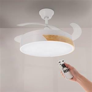 M mimotec - Ventilatore da soffitto con luce a LED Messe 72W Bianco con legno naturale Faggio, Telecomando e controllo dall'app, motore DC, 6 velocità, Silenzioso, funzione estate-inverno