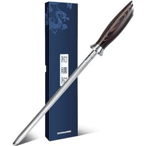 HOSHANHO Acciaino Professionale, Affilacoltelli da Cucina 25cm, Acciaio Giapponese ad Alto Tenore di Carbonio per Affilare Coltelli con Impugnatura Ergonomica in Pakkawood, Ideale per Tutti i Coltell