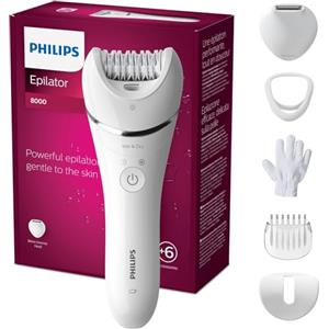 Philips Epilator Series 8000, dispositivo di epilazione Wet & Dry cordless per gambe e corpo con 6 accessori, rifinitore ed esfoliante corpo, modello BRE715/00