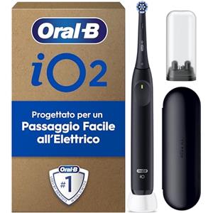 Oral-B iO 2 Spazzolino Elettrico Oral B, 1 Testina Di Ricambio, Spazzolino, Custodia Da Viaggio, Supporto per Testine, Delicato sulle Gengive, Efficace sulla placca, Sensore di Pressione, Nero