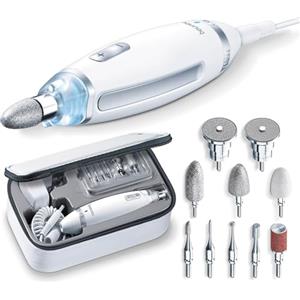 Beurer MP 62 Fresa Professionale per Manicure e Pedicure, 5400 giri/min, 10 Accessori in Feltro e Zaffiro, Luce LED Integrata, Velocità Regolabile, Custodia Inclusa, Bianco