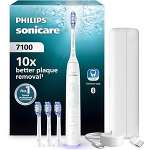 Philips Sonicare 7100, spazzolino elettrico sonico con app, 4 modalità di spazzolamento e 3 livelli di intensità, avviso di pressione, EasyStart, SmarTimer, bianco, HX7420/08 [Nuova tecnologia]