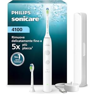 Philips Spazzolino elettrico Philips Sonicare Serie 4000 - Spazzolino sonico con sensore di pressione, 4 impostazioni, EasyStart, SmarTimer, autonomia 21 giorni, custodia, bianco, HX4044/41, [Nuovo]