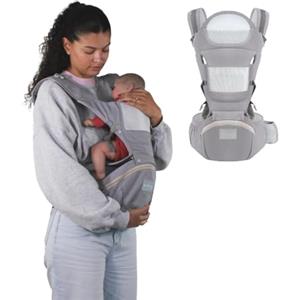 Mobiclinic® kids, Marsupio neonato, 6 in 1, Moley, Ergonomico, Multiposizione, 0-36 mesi, Pieghevole, Tasca con cerniera, Portabiberon, Cotone premium morbido, Per neonati e bambini (grigio)