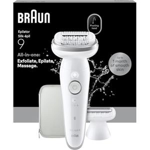 Braun Silk Epil 9 Epilatore Elettrico Donna Con Testina Ampia Per Una Facile Rimozione Dei Peli, Rasoio Elettrico Donna Wet & Dry, Include Testina Radente, Cappuccio Regolatore 9-041, Argento