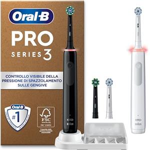 Oral-B Spazzolini Elettrici Ricaricabili Nero e Bianco Pro Series 3, 4 testine. 2 Spazzolini