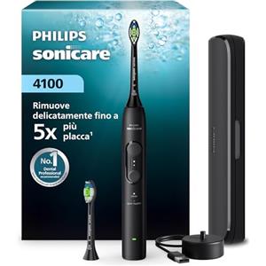 Philips Spazzolino elettrico Philips Sonicare Serie 4000 - Spazzolino sonico con sensore di pressione, 4 impostazioni, EasyStart, SmarTimer, autonomia 21 giorni, custodia, nero, HX4044/52, [Nuovo]