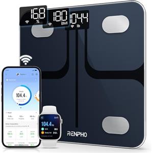 RENPHO Bilancia Pesapersone Wi-Fi RENPHO, Bilancia Impedenziometrica Bluetooth per il Peso Corporeo, Dotata di App per Smartphone per la Forma Fisica e Tecnologia Step-on, Nero
