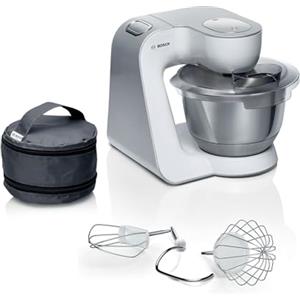 Bosch Serie 4 Planetaria Impastatrice MUM58200, 1000 W, Capiente Ciotola in Acciaio Inox da 3,9 L, 7 Livelli di Velocità, Fruste e Gancio Inclusi, Accessori Lavabili in Lavastoviglie, Bianco, Argento