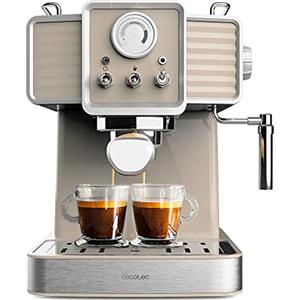 Cecotec Macchina da Caffè Espresso Power Espresso 20 Tradizionale Light Beige. 1350 W, Capacità 1,5 L, Espresso e Cappuccino, 20 Bar e Thermoblock, Vaporetto, Manometro, Design Vintage