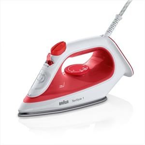 Braun TexStyle 1 SI 1019, Ferro da stiro a Vapore, Rivestimento Antiaderente, Termostato, 25g/min in modalità Turbo, Capacità Serbatoio Acqua 220ml, 1900W, Rosso/bianco