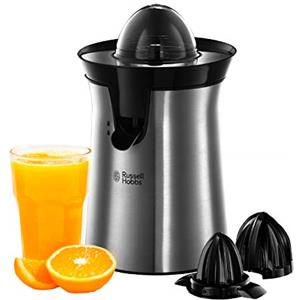 Russell Hobbs Spremiagrumi Elettrico, Bicchiere Grande E Piccolo, Rotazione Bidirezionale Destra, Sinistra, Antigoccia, Lavastoviglie Ok, 60 W, Senza Bpa, Acciaio Inox, 22760-56