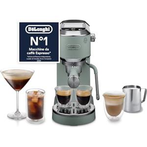 De'Longhi Dedica Duo EC890.GR Macchina Manuale per Caffè Espresso, Cappuccino e Cold Brew, Barista, Dotata di Lancia vapore per My LatteArt, Display Touch, Larga 15cm, Serbatoio Estraibile 1,1L, Verde