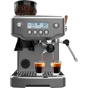 Cecotec Macchina Espresso Barista Power Espresso 20 Barista Steel & Grind. 2200W, 20Bar, Macinacaffè Conico, 2.1L Serbatoio Acqua, 180g Caffè, 30 Livelli, Thermoblock, Doppio Braccio, Accessori