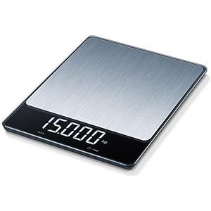 Beurer KS 34 Inox Bilancia da Cucina Digitale XL in Acciaio Inox, Portata Fino a 15 kg, Display Magic LED 25 mm, Funzione Tara, Hold, Spegnimento Automatico, Anti-impronta, Alta Precisione