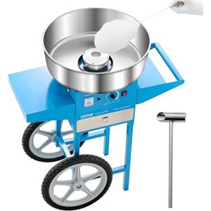 VEVOR Macchina Elettrica per Zucchero Filato con Carrello, Macchina per Zucchero Filato 1000 W con Ciotola in Acciaio Inox 52 cm, Misurino per Zucchero Cassetto, per Compleanni, Feste, Blu