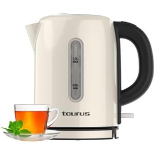 Taurus - Bollitore Elettrico Vintage Compact Cream 2400W | 1L | Base 360° | Spegnimento automatico | LED | Manico ergonomico | Indicatore livello acqua | Inox | Misuratore tazze | Crema