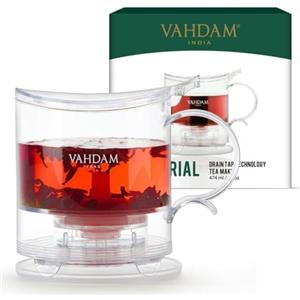 VAHDAM, Teiera per Tè Sfuso con Filtro a Rete Integrato per Tazza | 474 ml | Senza BPA | Design Antigoccia | Ideale per Tè Caldo e Freddo