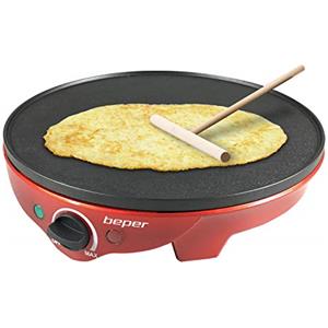 BEPER BT.700Y Crepiera Elettrica, 1300 W, Plastica, Alluminio pressofuso, rivestimento Antiaderente, Rosso/Nero