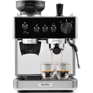 Breville Barista Classic Macchina per caffè espresso | Macchina da caffè con macinacaffè integrato e montalatte | Pompa italiana da 15 bar | Nero e argento [VCF186X]