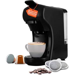 Wintem Macchina Caffè Compatta Grace da 1450W con Arresto Automatico, Selezione Espresso Corto/Lungo, Interruttore ON/OFF e Compatibilità con Capsule e Cialde (Nero)