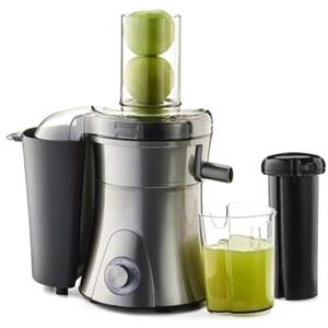 Avilia Estrattore Elettrico con 2 Caraffe da 500ml e 1,5L - 2 Velocità, Contenitore Rifiuti 1.5L, Colino da 0.5L, 800W, in Acciaio Inox, 34x20,5x41cm