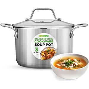 NutriChef Pentola Induzione 2,8 Litri in Acciaio Inox 18/8, Pentola per Pasta e Zuppa con Coperchio in Vetro, Lavabile, Adatta Gas, Ceramica, Induzione