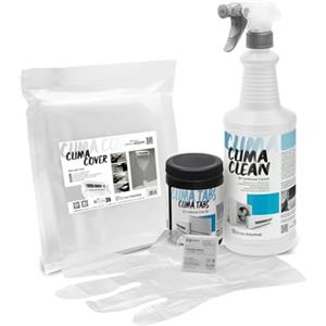 ErrecHome Kit pulizia climatizzatori, include Clima Clean 1L detergente pulizia unità interna e filtri, cover protettiva Clima Cover, Clima Tabs 40 pastiglie per pulizia scarico condensa, guanti