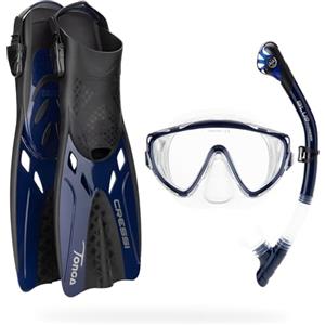 CRESSI Tino Adventure Set Clear/Blue Navy [L/XL] - Set Pinne Tonga, Maschera Tino e Snorkel Scilla, per Snorkeling e Immersioni, Trasparente/Blu Navy, L/XL, Adulti