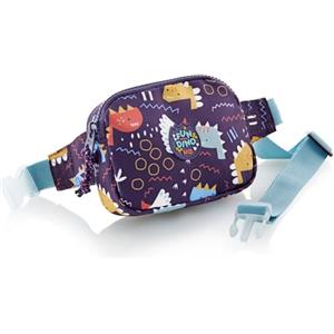 Miquelrius - Marsupio per bambini con uno scomparto, chiusura lampo in plastica resistente, nastro regolabile, chiusura a scatto, marsupio piccolo 150 x 120 x 30 mm, Dinosauro, Viola, 150 x 120 x 30